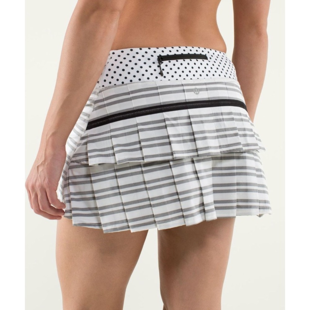 Lululemon Pace Setter Skirt Polka Dot Pleated Skort Tenniscore White Grey 4